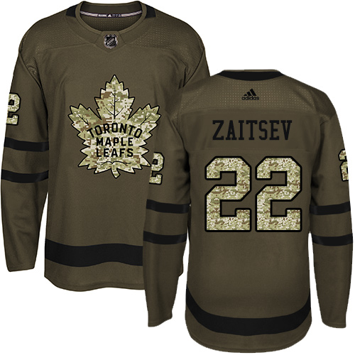 Adidas Maple Leafs #22 Nikita Zaitsev Green Salute to Service Stitched NHL Jersey - Click Image to Close